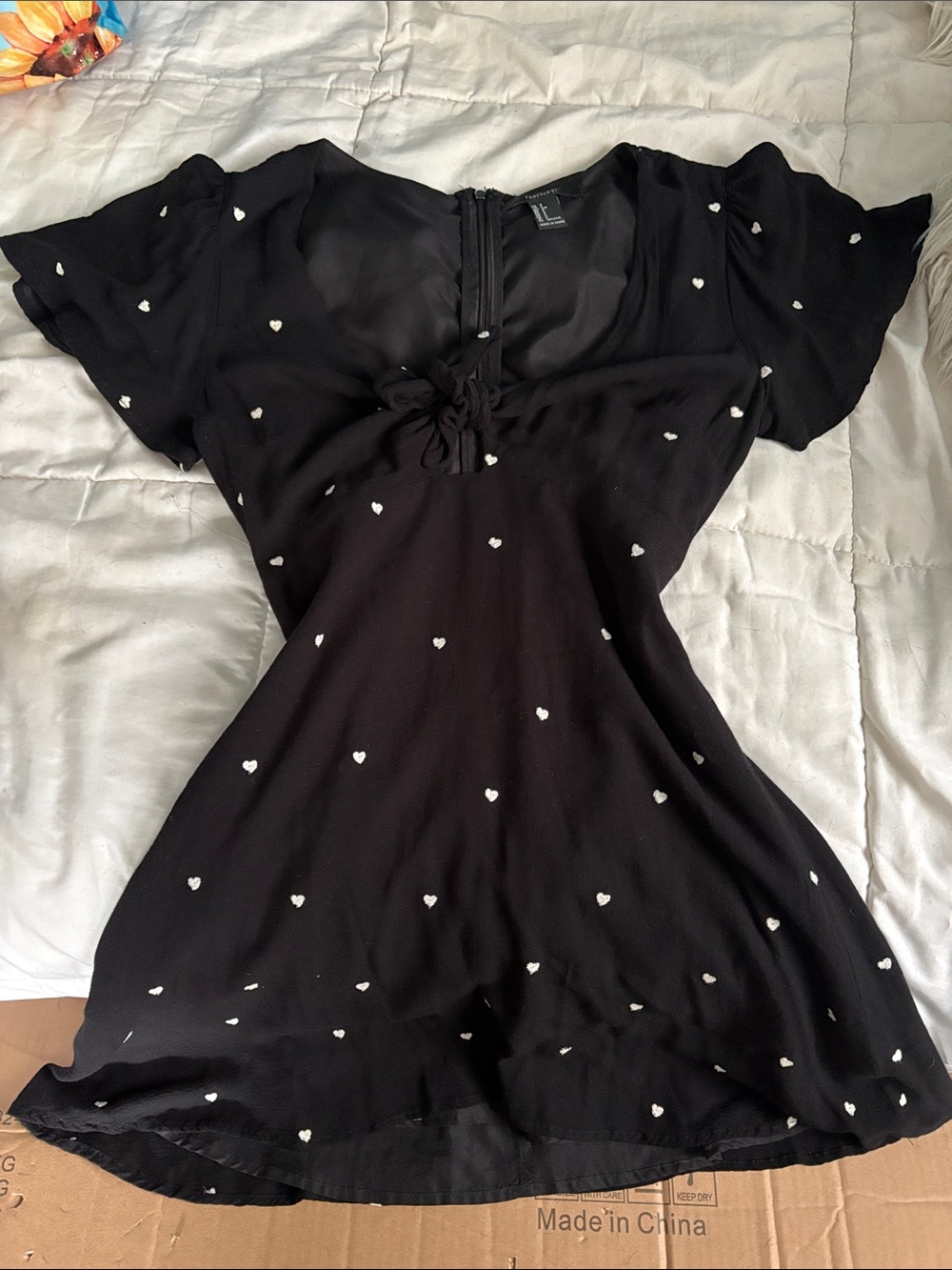 Black Heart-Print Short Sleeve Dress